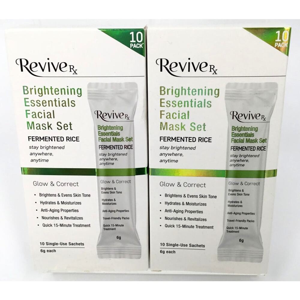2 ReviveRx Brightening Essentials Facial Mask Set Fermented Rice 20 Ct